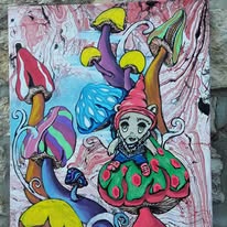 Lutin et champignons colorés